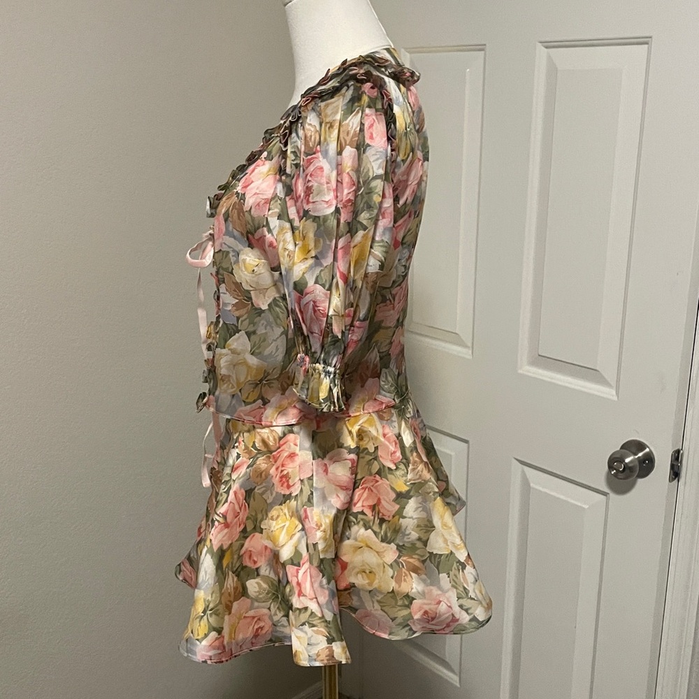 Selkie Sheer Floral Puff-Sleeve Tie Blouse and skirt - Picture 5 of 6